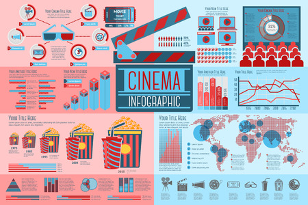 Set of Cinema Infographic elements with icons, different charts, rates etc. Vector illustrationのイラスト素材