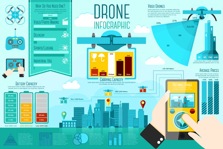 Set of modern air drones Infographic elements with icons, different charts, rates etc. With places for your text. Vector illustrationのイラスト素材