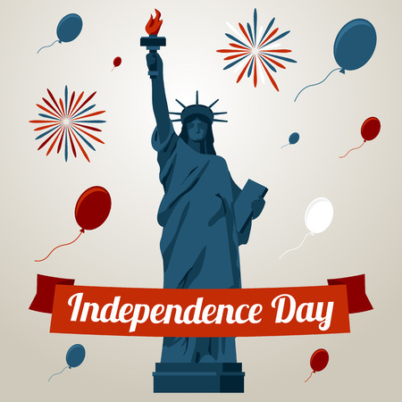 Independence day card concept with liberty statue. Vector illustrationのイラスト素材