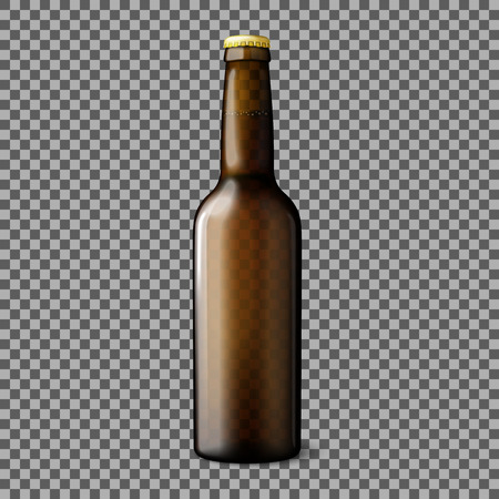 Blank transparent brown realistic beer bottle isolated on plaid background with reflection. Vector illustrationのイラスト素材