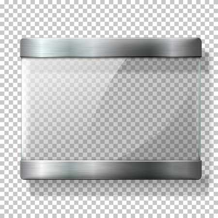 Transparent glass plate with metal holders, for your signs, on wplaid background.のイラスト素材
