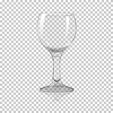 Blank tall transparent photo realistic isolated wine glass with reflection, for branding and your design. On plaid background. Vector illustrationのイラスト素材