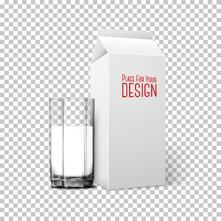 Transparent realistic Vector glass with paper box isolated on plaid background with reflection, for design and branding.のイラスト素材