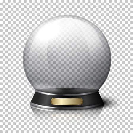 Transparent realistic crystal ball for fortune tellers. Isolated on plaid background with reflection.のイラスト素材