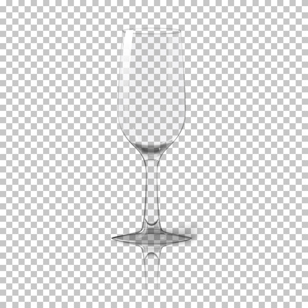 Blank tall transparent photo realistic isolated wine glass with reflection, for branding and your design. On plaid background. Vector illustrationのイラスト素材