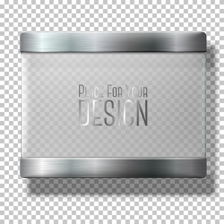 Opaque transparent glass plate with metal holders, for your signs, on plaid background.のイラスト素材