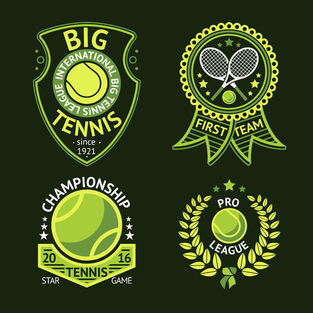 Set of old style Tennis Labels with ball and rackets. illustrationのイラスト素材