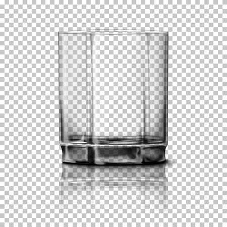 Transparent realistic glass isolated on plaid background with reflection, for design and branding.のイラスト素材