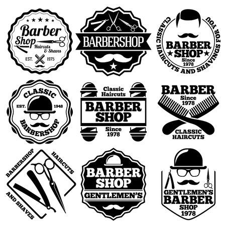 set of Barber Labels for Barber shops etc.のイラスト素材