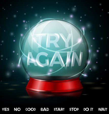 A vector realistic 3d crystal ball, predicts future with words on itのイラスト素材