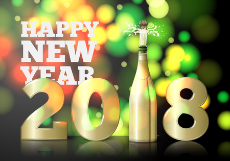 Vector New Year invitation concept with popping champagne bottle.のイラスト素材