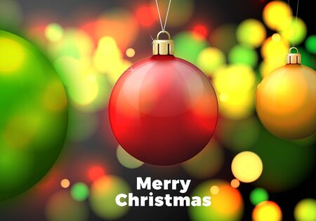A Vector Christmas Banner template with bright ball on background with blurred xmas tree.のイラスト素材