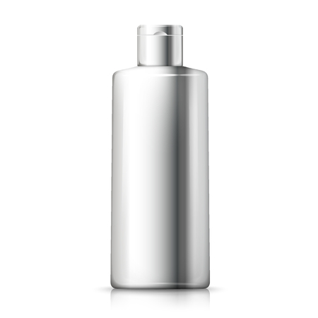 Vector 3d realistic silver shampoo bottle. Mock-up for product package branding.のイラスト素材