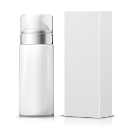 Vector 3d realistic deodorant with paper box. Mock-up for product package branding.のイラスト素材