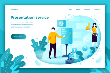 Vector concept illustration -  man with presentation, meeting in office. Modern bright banner, site template with place for your text.のイラスト素材