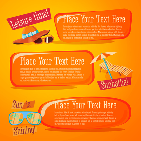 Set of cute bright summer icons with typographic elements. Summer hat with sunglasses, chase lounge.のイラスト素材
