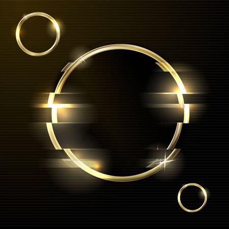 Vector glitched abstract background with golden ring, distorted tv noiseのイラスト素材