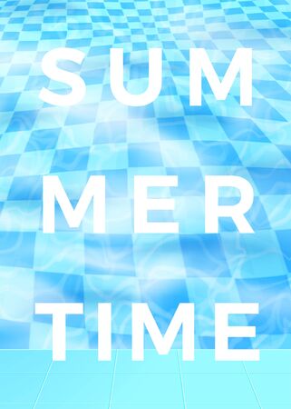 Vector summer time poster design, blue water pool abstract background. Fresh and bright decorative backdrop with place for your text.のイラスト素材