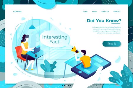 online interesting fact man help from mobile phone. Modern bright banner, site template with place for your text.のイラスト素材