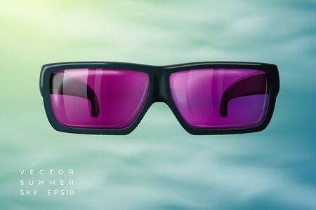 sunglasses in summer sky with soft clouds and bright sun. With place for your text.のイラスト素材