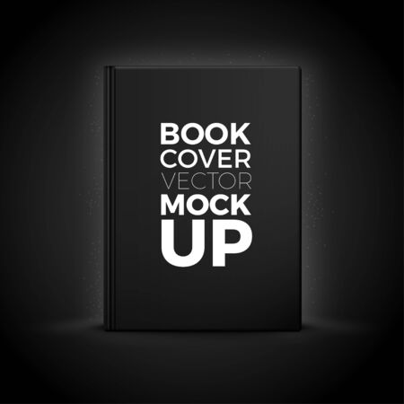 Vector 3d realistic hard cover book isolated on black background. Luxury mock-up for product package branding.のイラスト素材