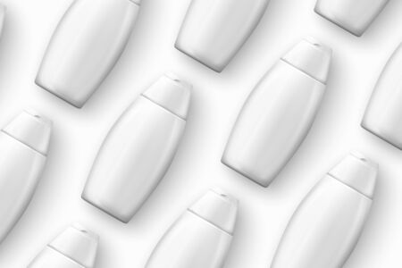 Vector template - realistic cosmetics shampoo bottles on table, mockup for your package designのイラスト素材