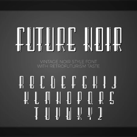 Vector font. Vintage noir style font, with taste of retrofuturism. Long letters with shadows.のイラスト素材