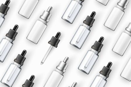 Vector template - realistic cosmetics dropper bottles on table, mockup for your package designのイラスト素材