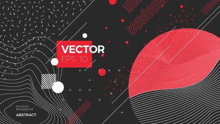 Vector new memphis style abstract background template, dark modern with geometric shapes and place for your text.のイラスト素材
