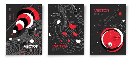 Vector new memphis style poster templates, dark modern background with geometric shapes and place for your text.のイラスト素材