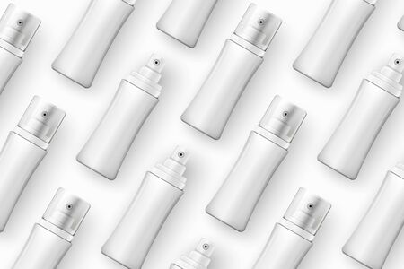 Vector template - realistic cosmetics spray bottles on table, mockup for your package designのイラスト素材