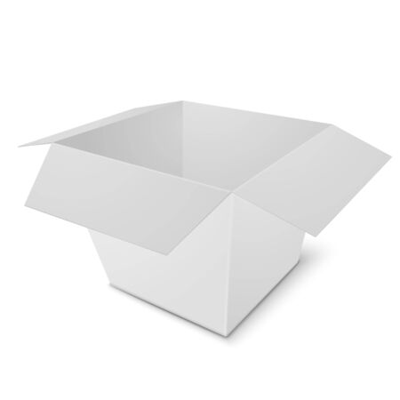 Vector 3d realistic open box on white background, for presents, fastfood, candies. Mock-up for product package branding.のイラスト素材