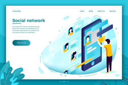 Vector concept illustration -  social network profile creation, dating service. Modern bright banner, site template with place for your text.のイラスト素材