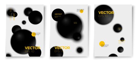 Vector set of abstract minimal poster templates, white background with black blended geometric shapes and place for your text.のイラスト素材