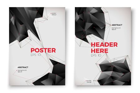 Vector abstract poster templates, white background with dark geometric shapes and place for your text.のイラスト素材