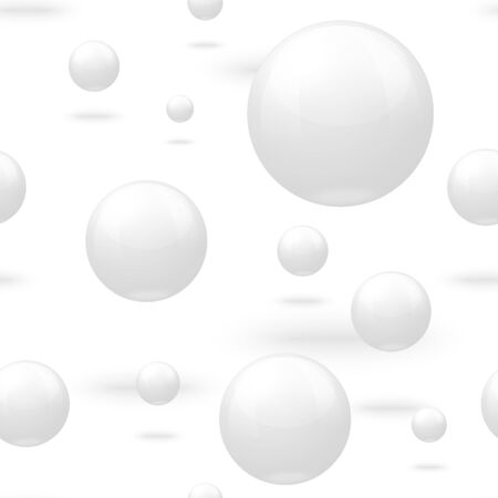 Vector 3D realistic seamless pattern with white marble balls, flying in the air, isolated on white background.のイラスト素材