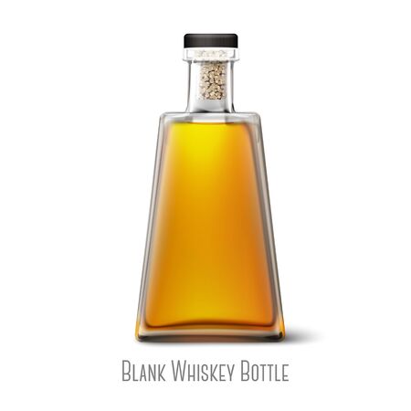Blank realistic triangle whiskey bottle isolated on white background with place for your design and branding. Vectorのイラスト素材