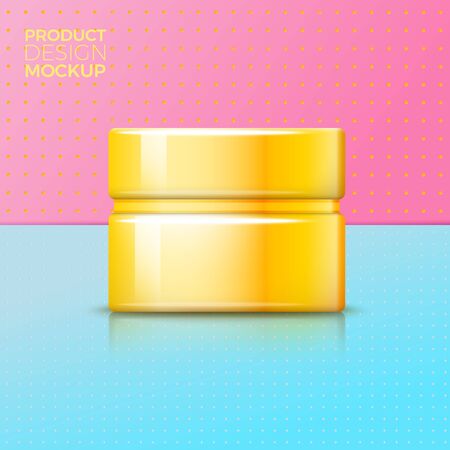 Vector 3d realistic cream jar on bright modern paper background with slight texture. Mock-up for product package branding.のイラスト素材