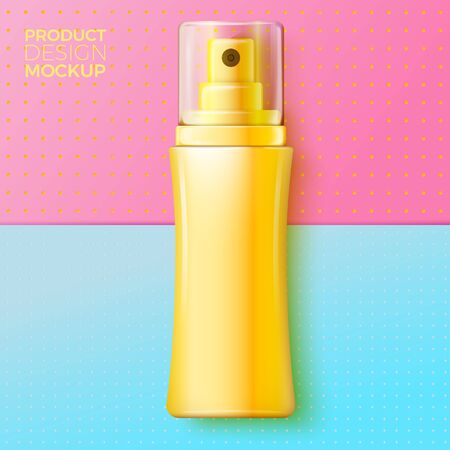 Vector 3d realistic cosmetic spray can on bright modern paper background with slight texture. Mock-up for product package branding.のイラスト素材
