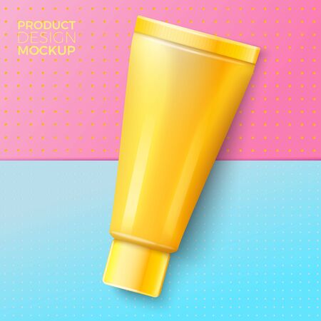 Vector 3d realistic cosmetic tube on bright modern paper background with slight texture. Mock-up for product package branding.のイラスト素材