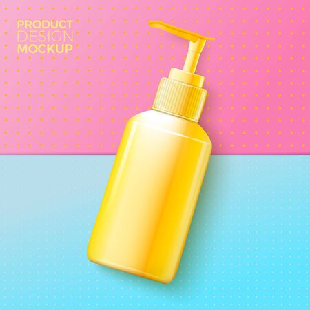 Vector 3d realistic pump bottle on bright modern paper background with slight texture. Mock-up for product package branding.のイラスト素材
