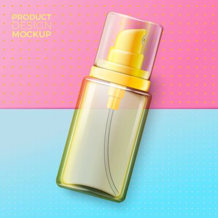 Vector 3d realistic cosmetic spray can on bright modern paper background with slight texture. Mock-up for product package branding.のイラスト素材