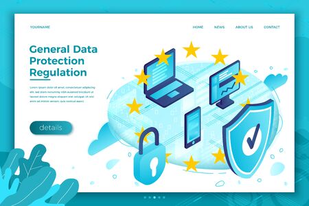 Vector concept illustration -  General Data Protection Regulation. Modern bright banner, site template with place for your text.のイラスト素材