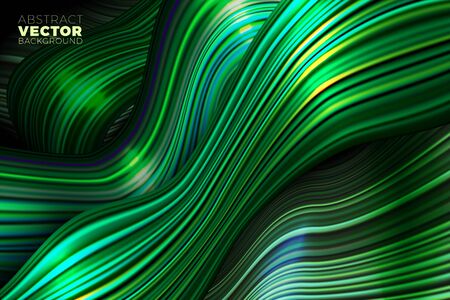 Vector wavy abstract background, green bright and dark lines in motion with place for your text.のイラスト素材