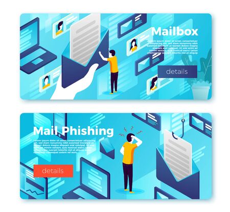 Vector email box new message and online phishing banner templates concept. With place for your textのイラスト素材