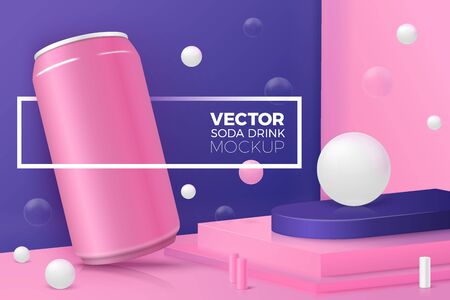 Vector realistic corner wall scene with soda canのイラスト素材