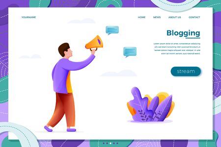 Vector online blogging concept man, speaker chatのイラスト素材
