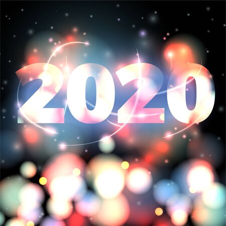 Vector 2020 New Year illustration on bright bokehのイラスト素材