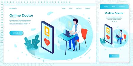 Vector online health consultation web doctor setのイラスト素材