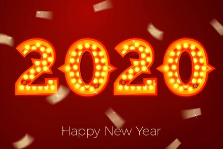 Vector New Year bright light bulb numbers 2020
